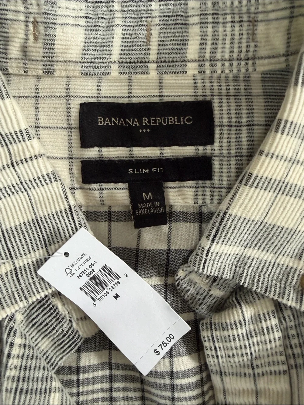 Banana Republic Gray and Cream Plaid Button-Down Shirt